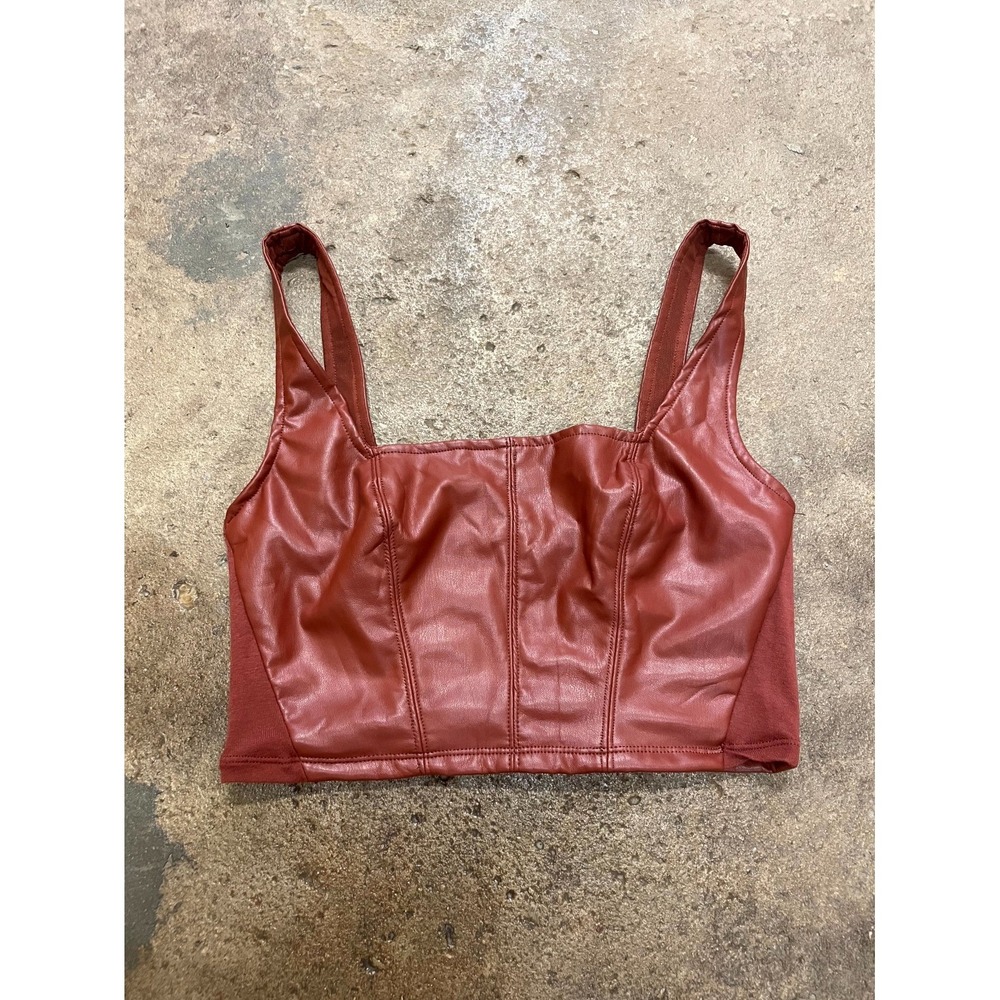 Free People Intimately Corset Tank Top Women Small Brown Leather Stretch Cropped
